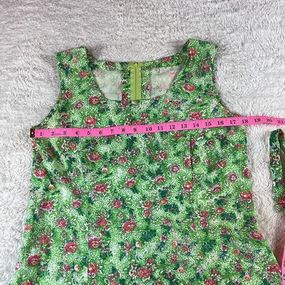 Vintage unbranded green floral print belted midi dress, size Large - Picture 4 of 6